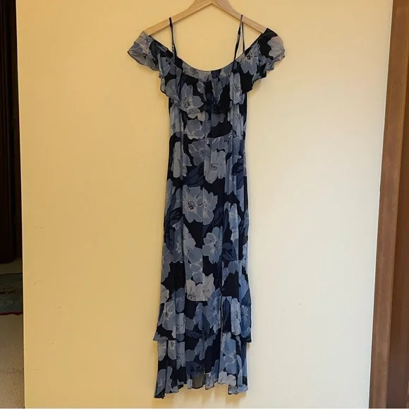 Reformation Floral Blue Off-Shoulder Dress - Picture 3 of 4